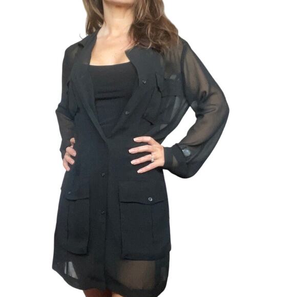 Vintage Y2K EXPRESS Sheer Black LONG Jacket with Pockets Size Medium / m - Picture 8 of 8